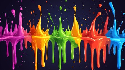 A dynamic and lively fluid abstract splatter artwork with bright paint splashes and flowing movements, excellent for modern digital art wallpaper designs and creative visual concepts