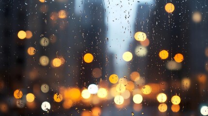 Aufkleber - Beautiful raindrops on glass creating a dreamy bokeh effect in a vibrant cityscape : Generative AI