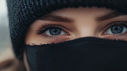 Aufkleber - Intriguing closeup of a young woman's eyes partially covered evoking mystery and emotion : Generative AI