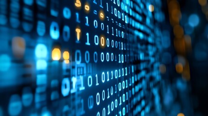abstract digital background displaying binary code in blue tones highlighting the concept of informa