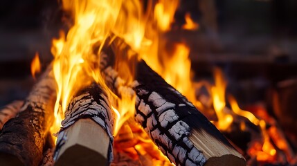 Leinwandbilder - Breathtaking closeup of logs burning in a mesmerizing campfire setting : Generative AI