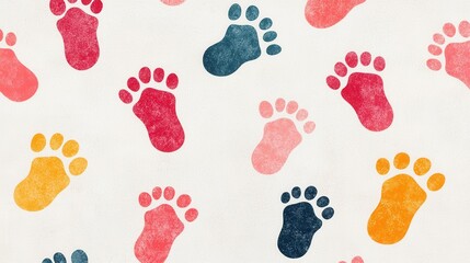 Background pattern cute animal footprints concept. Colorful and Cheerful Seamless Pattern of Tiny Bird Footprints