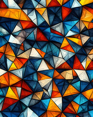 Wall Mural - An abstract background with geometric shapes in vibrant colors, creating an energetic and modern look for mobile phone wallpapers or digital designs. The design incorporates shades of orange, 