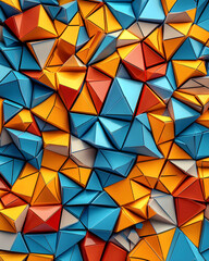Wall Mural - An abstract background with geometric shapes in vibrant colors, creating an energetic and modern look for mobile phone wallpapers or digital designs. The design incorporates shades of orange, 