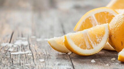 Aufkleber - Bright Yellow Oranges Sliced on Rustic Wood Table Ideal for Fresh Juices : Generative AI