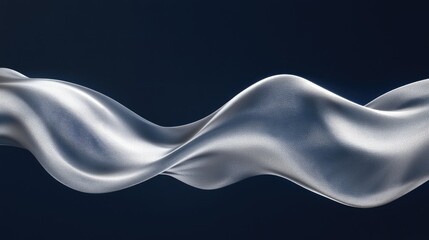 Wall Mural - Soft, flowing silver light waves forming gentle curves against a dark navy-blue background.