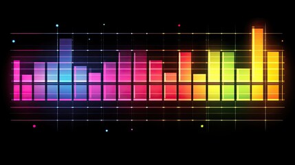 Wall Mural - Soundwave pattern in vibrant rainbow colors with glowing neon edges, dynamically flowing across the background.