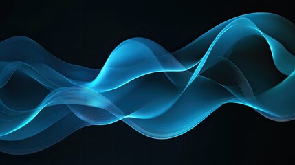 Wall Mural - Abstract black and neon blue sound waves forming fluid, rhythmic motion in a high-tech setting.