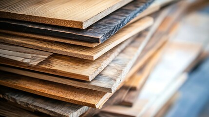 Poster - Stacked wooden planks neatly arranged in a warehouse or workshop : Generative AI