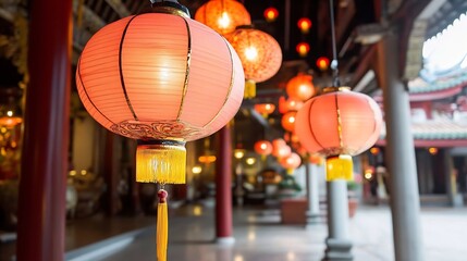 Poster - Traditional Chinese lanterns creating a vibrant atmosphere in a cultural festival setting : Generative AI