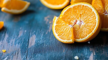 Aufkleber - Freshly cut orange slices arranged on an old wooden table evoking a vibrant and colorful summertime vibe : Generative AI