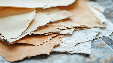 Wall Mural - CloseUp of Diverse Textured Paper Sheets Piled in Natural Light Environment : Generative AI