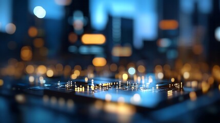 Fototapete - Abstract view of a hightech circuit board with glowing lights representing advanced technology : Generative AI