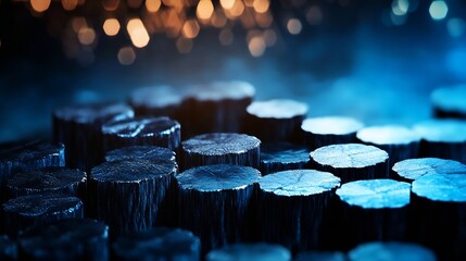 Poster - Artistic view of circular wooden logs with glowing bokeh lights in the background : Generative AI
