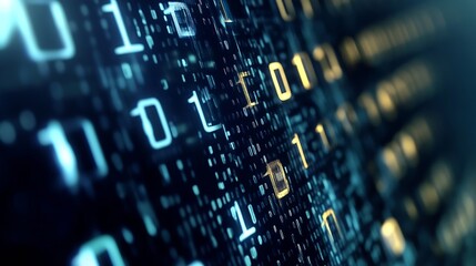 Fototapete - Abstract close up of glowing binary code representing data technology and digital world : Generative AI