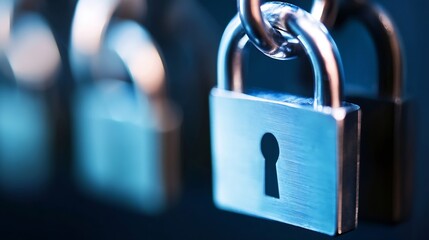 Fototapete - Three Metal Padlocks Hanging on Chain Representing Security and Privacy : Generative AI