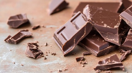 Poster - Rich and Dark Chocolate Chunks and Pieces on Rustic Surface for Dessert Lovers : Generative AI
