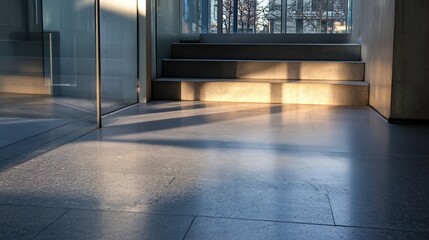 Aufkleber - Elegant entrance with soft shadows highlighting polished stone steps in a modern building : Generative AI