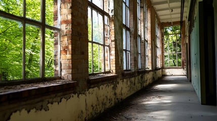 Aufkleber - Abandoned Industrial Building Interior with Natural Light Filtering Through Windows : Generative AI