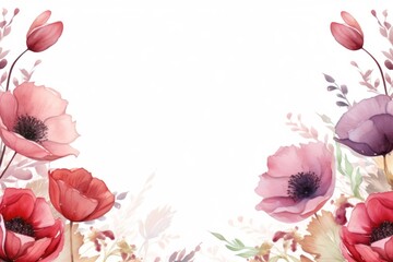 Wall Mural - Poppy flowers border frame painting pattern petal.