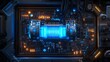 © Aqeel Siddique - Advanced Power Core on Circuit Board with Glowing Blue and Orange Lights, Highlighting Cyber Security and Technology