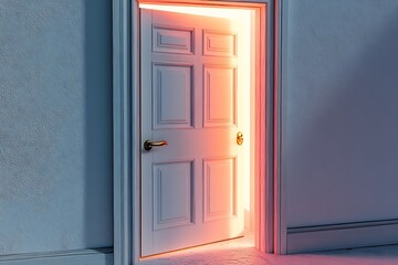 Aufkleber - Illuminated doorway casting a soft glow inviting users into a calm and serene interior space : Generative AI