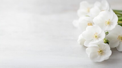 Aufkleber - Fresh white flowers arranged beautifully on a minimalist wooden background : Generative AI
