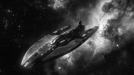 Wall Mural - a black and white photograph of a space ship in flight