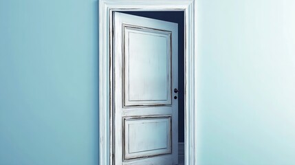 Fototapete - Weathered door standing open in a soft blue room inviting exploration and creating a sense of mystery : Generative AI