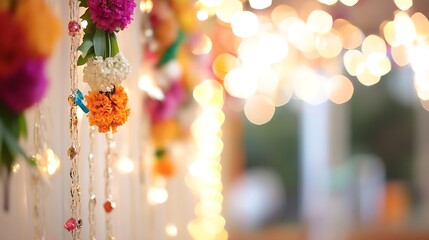 Poster - Colorful Floral Decorations with Twinkling Lights Creating a Festive Ambiance : Generative AI