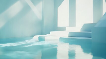 Wall Mural - Abstract Minimalist Aqua Steps Reflecting Light