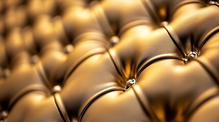 Leinwandbilder - CloseUp of Luxurious GoldToned Tufted Leather Material Creating an Opulent Look : Generative AI