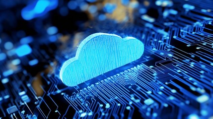 Fototapete - Stunning visual representation of cloud technology against a vibrant digital circuitry background : Generative AI