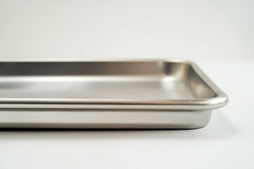 Sticker - A metal pan placed on a white table, ideal for cooking or serving food