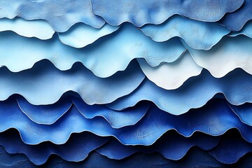 Wall Mural - Abstract layered waves in various shades of blue, creating a textured ocean-like appearance