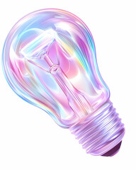 Holographic Bulb. Filament inside. Shiny, colorful iridescent abstract background