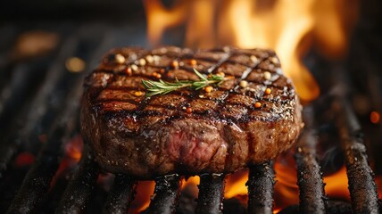 Juicy charcoal steak idea. Grilled steak with herbs over an open flame.