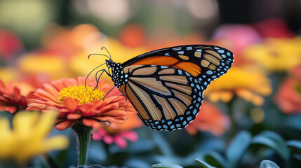 Wall Mural - Spring butterfly garden filled with vibrant flowers and fluttering wings under the sun