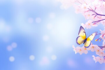 Poster - Beautiful blue yellow butterfly nature flower outdoors.