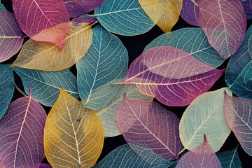 Sticker - A close-up shot of a bunch of colorful leaves, great for use in nature or design projects