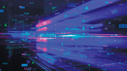 Communication network concept. Digital transformation. Engineering, coding with technology icons, numbers and binary code, big data. Data flow information. Digital communication concept. Vector.