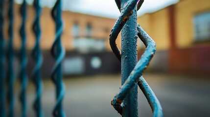Fototapete - Captivating Close Up of a Modern Blue Chain Link Fence with a Soft Background : Generative AI