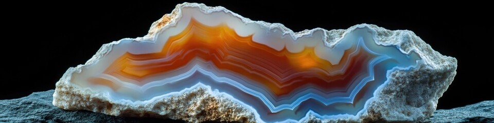 Wall Mural - A large piece of agate sits atop a rocky surface, showcasing its unique patterns and colors