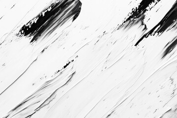 Wall Mural - A person skiing down a mountain trail, captured in black and white