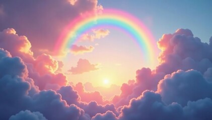 Wall Mural - rainbow circle in the clouds with gentle and soft colors and subtle rays of light, light, atmosphere