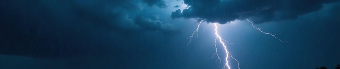 Wall Mural - heavy stormy weather with dark clouds, lightning, and heavy raindrops, untamed, rainy