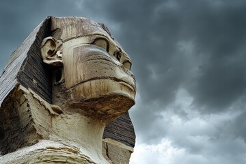 Wall Mural - A statue of a man with a wooden head, sitting on a pedestal