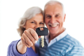Wall Mural - a man and a woman standing together, holding a car key