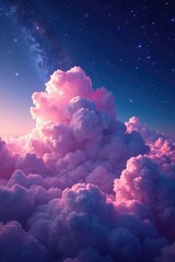 Wall Mural - ethereal nebula cloud drifts across starry sky, clouds, pink