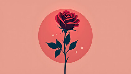 Wall Mural - Rose silhouette against a circular pink background